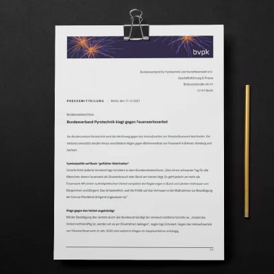 Bundesverband Pyrotechnik klagt gegen Feuerwerksverbot